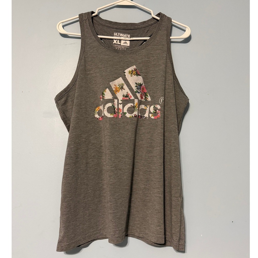 Adidas Ultimate Tank Top Women's XL Gray Floral Racerback Climalite Shirt 2211